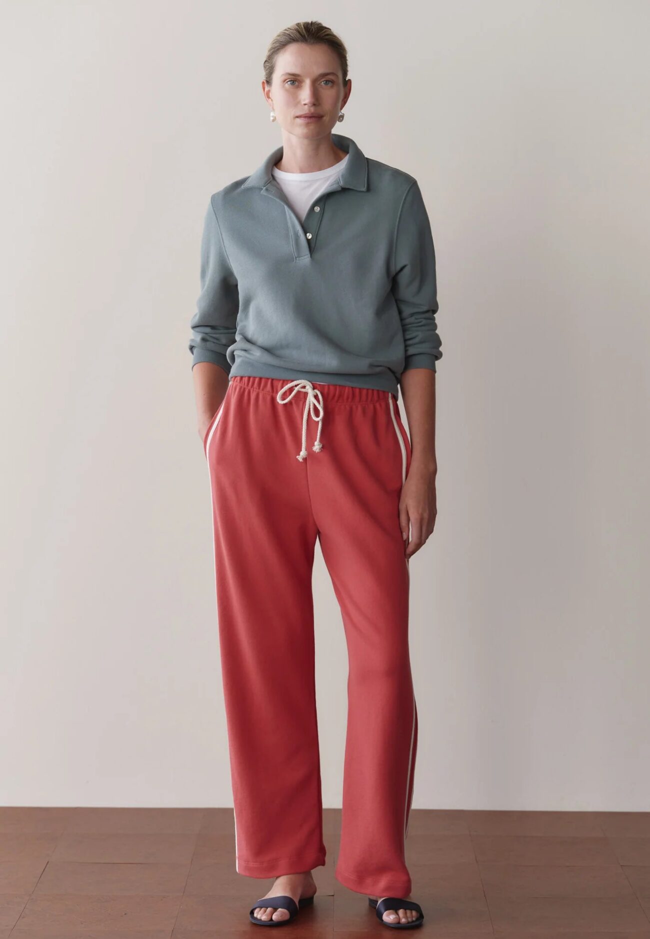 THE ECO TERRY STRIPE CROP PANT - RASPBERRY