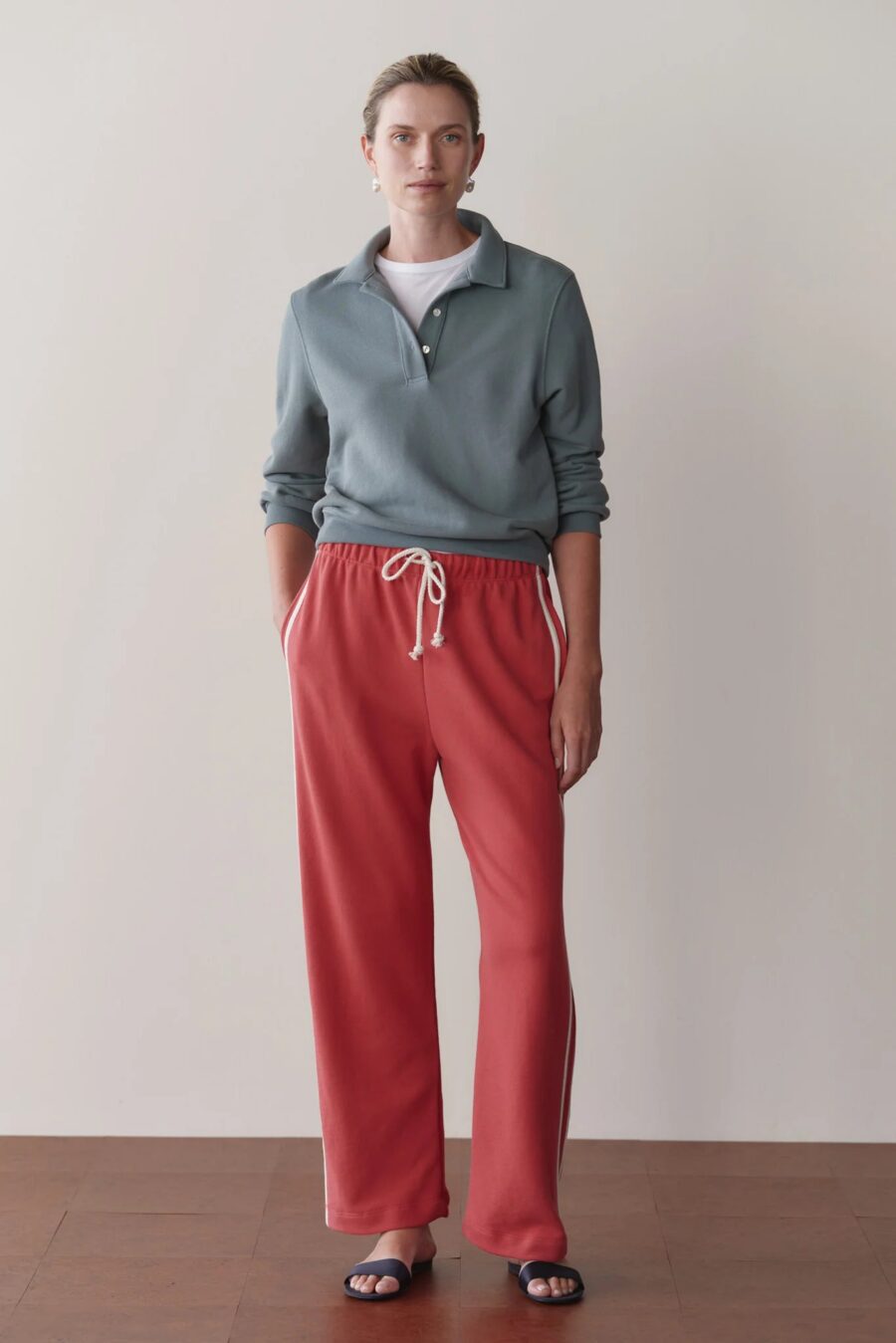 THE ECO TERRY STRIPE CROP PANT - RASPBERRY